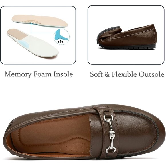 Women's Coffee.pu Faux Leather Arch Support Casual Slip on Comfort Penny Loafers - Picture 2 of 8